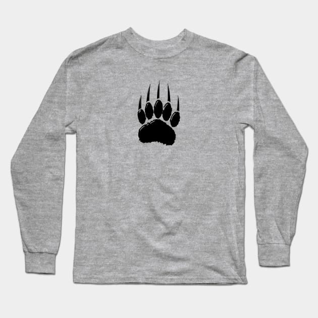 Shiny Black Bear Paw Print Long Sleeve T-Shirt by Braznyc